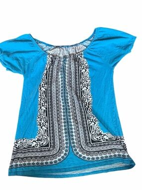 Blue Printed Scoop Neck Women's Top